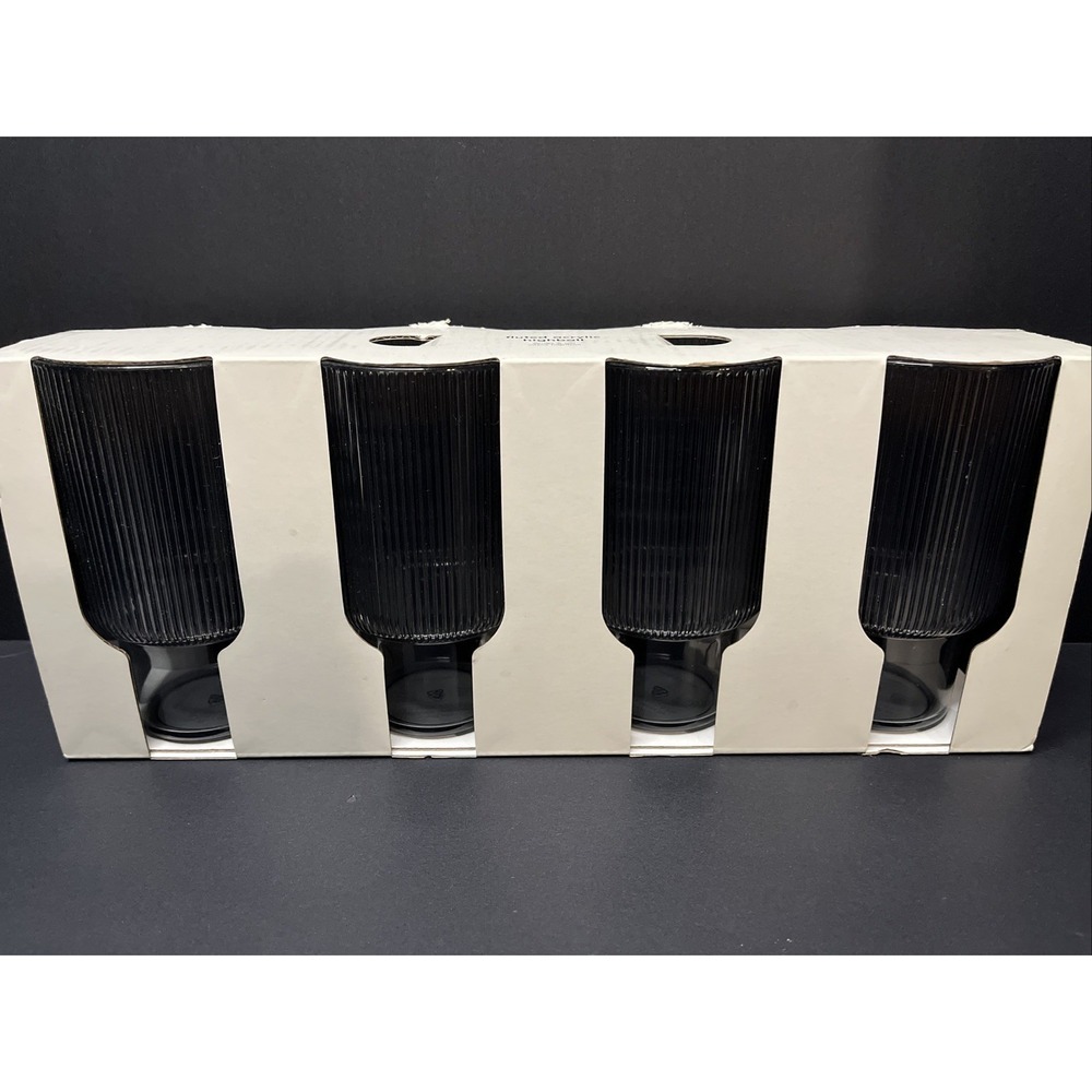 AARON PROBYN West Elm Fluted Ribbed Acrylic Modern Drink Tumblers Grey Set Of 4